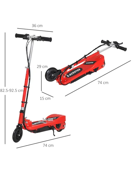 HOMCOM Folding Electric Kids Scooter Ride on Age 7-14, Red/Black