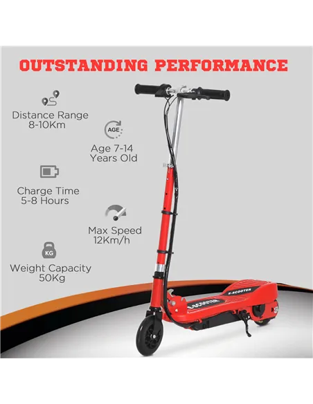 HOMCOM Folding Electric Kids Scooter Ride on Age 7-14, Red/Black