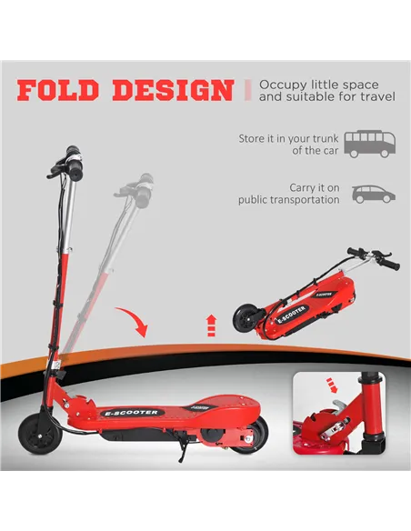 HOMCOM Folding Electric Kids Scooter Ride on Age 7-14, Red/Black