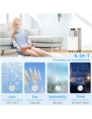 HOMCOM 10000 BTU Air Conditioning Unit, 4-in-1 Portable Air Conditioner, Dehumidifier, Cooling, Fan, Sleep Mode, with Remote Con