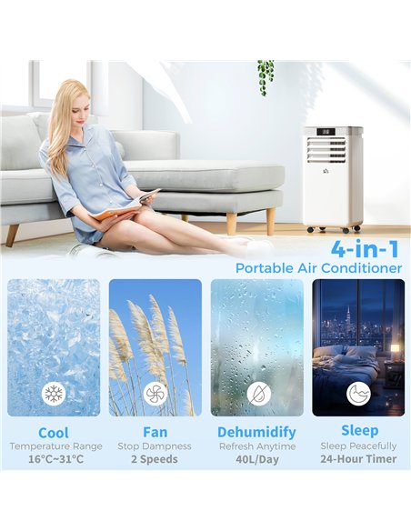 HOMCOM 10000 BTU Air Conditioning Unit, 4-in-1 Portable Air Conditioner, Dehumidifier, Cooling, Fan, Sleep Mode, with Remote Con
