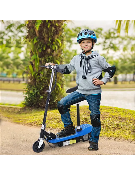 HOMCOM Foldable Electric Scooter for Kids 12V 120W W/Brake Kickstand -Blue