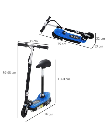 HOMCOM Foldable Electric Scooter for Kids 12V 120W W/Brake Kickstand -Blue