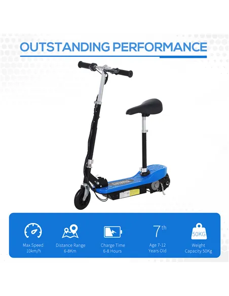 HOMCOM Foldable Electric Scooter for Kids 12V 120W W/Brake Kickstand -Blue
