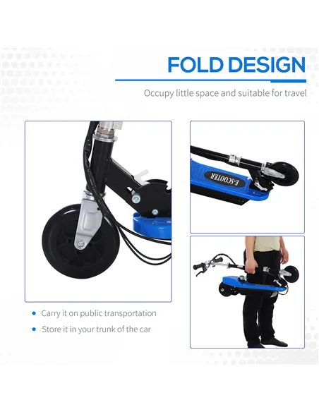 HOMCOM Foldable Electric Scooter for Kids 12V 120W W/Brake Kickstand -Blue