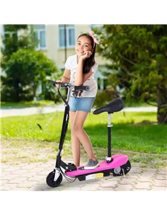 HOMCOM Foldable Electric Scooter Ride on for Kids 12V 120W W/Brake Kickstand-Pink 2
