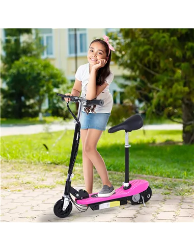 HOMCOM Foldable Electric Scooter Ride on for Kids 12V 120W W/Brake Kickstand-Pink
