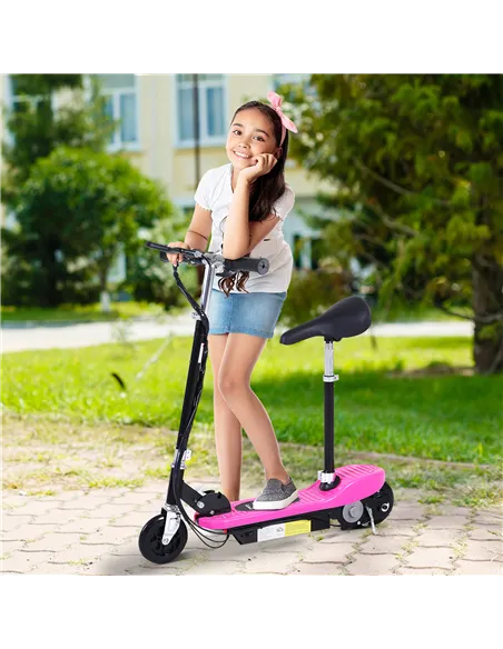 HOMCOM Foldable Electric Scooter Ride on for Kids 12V 120W W/Brake Kickstand-Pink