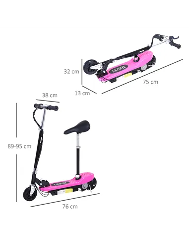 HOMCOM Foldable Electric Scooter Ride on for Kids 12V 120W W/Brake Kickstand-Pink