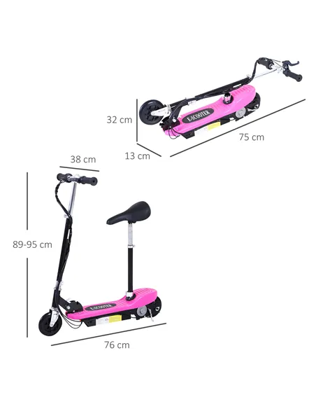 HOMCOM Foldable Electric Scooter Ride on for Kids 12V 120W W/Brake Kickstand-Pink