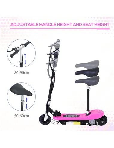HOMCOM Foldable Electric Scooter Ride on for Kids 12V 120W W/Brake Kickstand-Pink