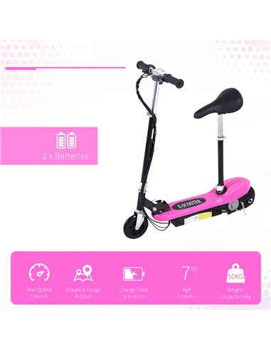 HOMCOM Foldable Electric Scooter Ride on for Kids 12V 120W W/Brake Kickstand-Pink