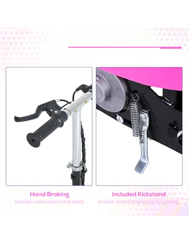 HOMCOM Foldable Electric Scooter Ride on for Kids 12V 120W W/Brake Kickstand-Pink