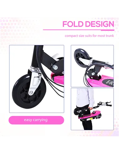 HOMCOM Foldable Electric Scooter Ride on for Kids 12V 120W W/Brake Kickstand-Pink