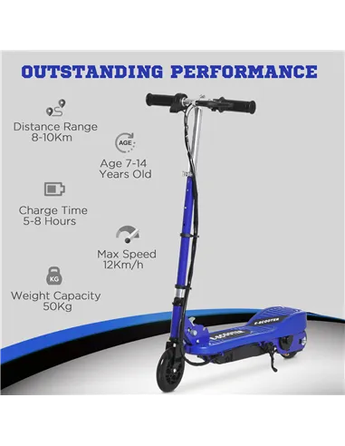 HOMCOM Folding Electric Kids Scooter Ride on Age 7-14, Blue/Black