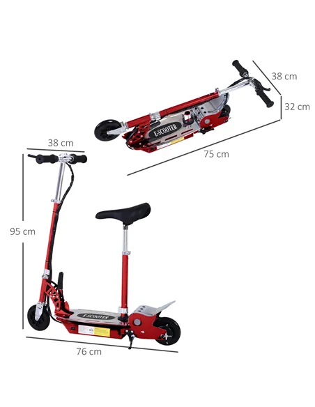 HOMCOM Foldable Electric Scooter for Teens Over 7 years old 12V Battery 120W-Red