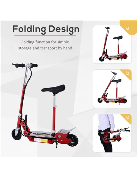 HOMCOM Foldable Electric Scooter for Teens Over 7 years old 12V Battery 120W-Red