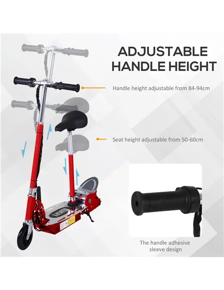 HOMCOM Foldable Electric Scooter for Teens Over 7 years old 12V Battery 120W-Red
