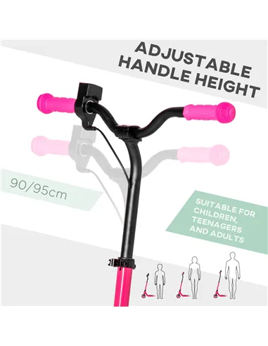 HOMCOM Electric Scooter, 120W Motor E-Scooter, Adjustable Height, Rear Brake for Ages 6+ Years - Pink