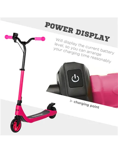 HOMCOM Electric Scooter, 120W Motor E-Scooter, Adjustable Height, Rear Brake for Ages 6+ Years - Pink
