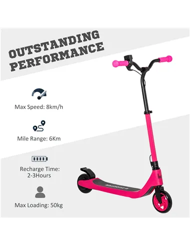 HOMCOM Electric Scooter, 120W Motor E-Scooter, Adjustable Height, Rear Brake for Ages 6+ Years - Pink