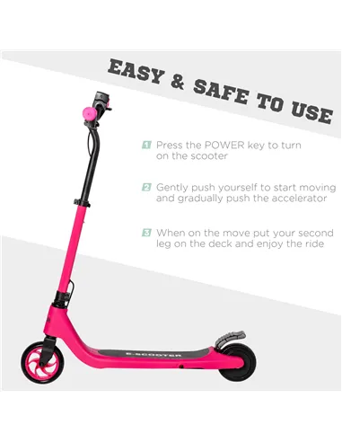 HOMCOM Electric Scooter, 120W Motor E-Scooter, Adjustable Height, Rear Brake for Ages 6+ Years - Pink