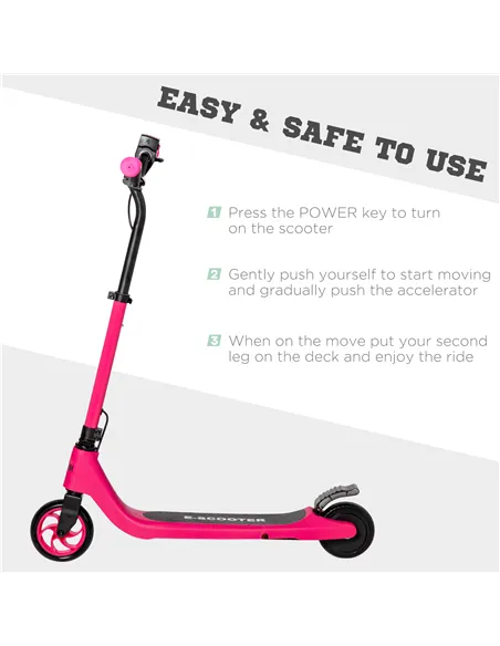 HOMCOM Electric Scooter, 120W Motor E-Scooter, Adjustable Height, Rear Brake for Ages 6+ Years - Pink