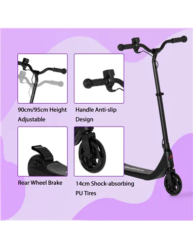 HOMCOM Electric Scooter, 120W Motor E-Scooter, Adjustable Height, Rear Brake for Ages 6+ Years - Black