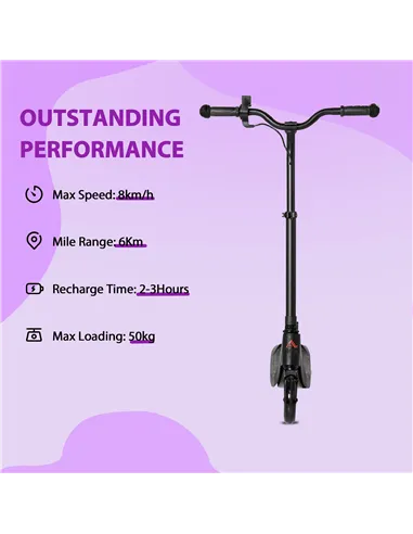 HOMCOM Electric Scooter, 120W Motor E-Scooter, Adjustable Height, Rear Brake for Ages 6+ Years - Black