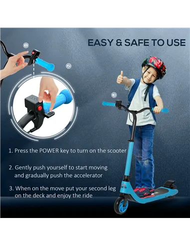 HOMCOM Electric Scooter, 120W Motor E-Scooter, Adjustable Height, Rear Brake for Ages 6+ Years - Blue