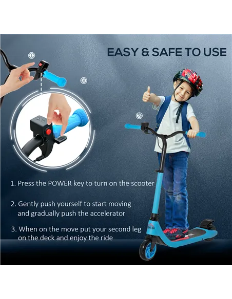 HOMCOM Electric Scooter, 120W Motor E-Scooter, Adjustable Height, Rear Brake for Ages 6+ Years - Blue