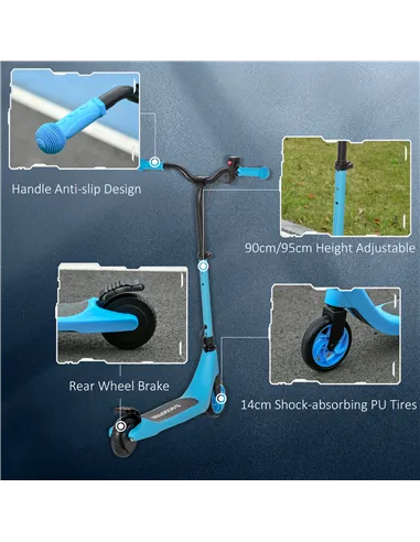 HOMCOM Electric Scooter, 120W Motor E-Scooter, Adjustable Height, Rear Brake for Ages 6+ Years - Blue