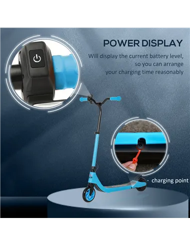HOMCOM Electric Scooter, 120W Motor E-Scooter, Adjustable Height, Rear Brake for Ages 6+ Years - Blue