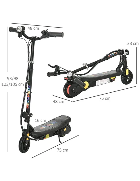 HOMCOM Foldable Electric Scooter, with LED Headlights, for Ages 7-14 Years, Black