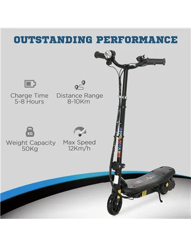 HOMCOM Foldable Electric Scooter, with LED Headlights, for Ages 7-14 Years, Black