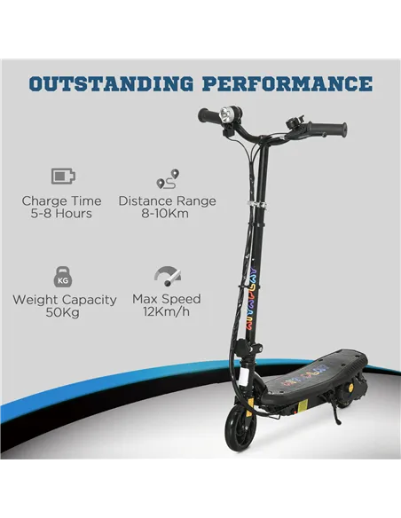HOMCOM Foldable Electric Scooter, with LED Headlights, for Ages 7-14 Years, Black