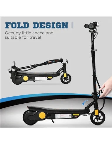 HOMCOM Foldable Electric Scooter, with LED Headlights, for Ages 7-14 Years, Black