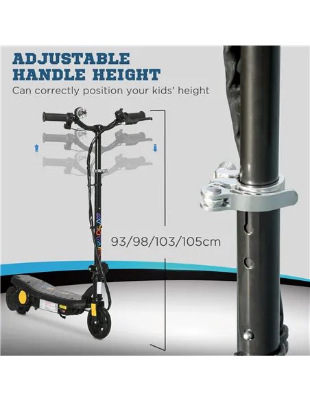 HOMCOM Foldable Electric Scooter, with LED Headlights, for Ages 7-14 Years, Black