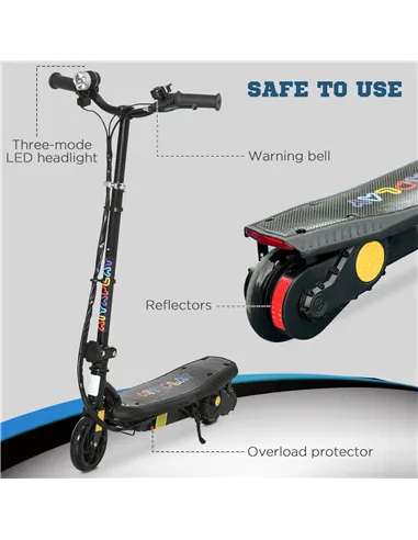 HOMCOM Foldable Electric Scooter, with LED Headlights, for Ages 7-14 Years, Black