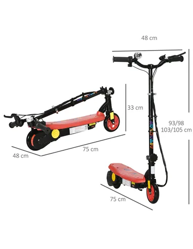 HOMCOM Foldable Electric Scooter, with LED Headlights, for Ages 7-14 Years, Red