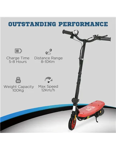 HOMCOM Foldable Electric Scooter, with LED Headlights, for Ages 7-14 Years, Red
