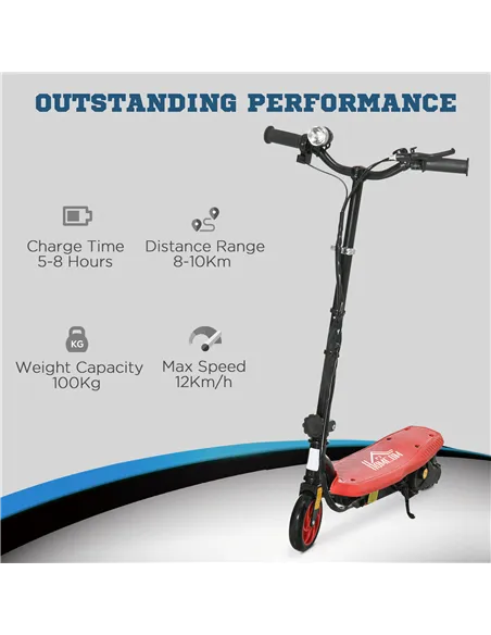 HOMCOM Foldable Electric Scooter, with LED Headlights, for Ages 7-14 Years, Red