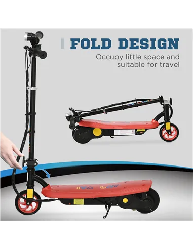 HOMCOM Foldable Electric Scooter, with LED Headlights, for Ages 7-14 Years, Red