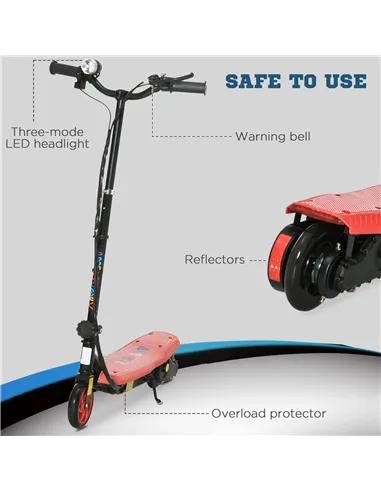 HOMCOM Foldable Electric Scooter, with LED Headlights, for Ages 7-14 Years, Red