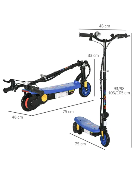 HOMCOM Foldable Electric Scooter, with LED Headlights, for Ages 7-14 Years, Blue