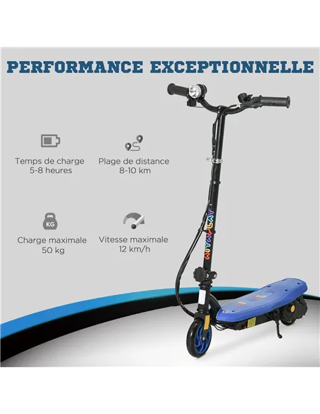 HOMCOM Foldable Electric Scooter, with LED Headlights, for Ages 7-14 Years, Blue