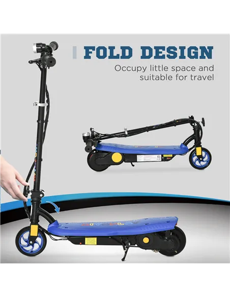 HOMCOM Foldable Electric Scooter, with LED Headlights, for Ages 7-14 Years, Blue