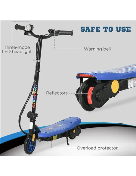 HOMCOM Foldable Electric Scooter, with LED Headlights, for Ages 7-14 Years, Blue