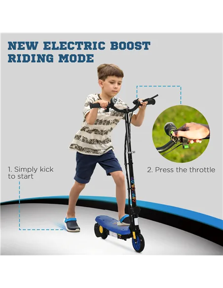 HOMCOM Foldable Electric Scooter, with LED Headlights, for Ages 7-14 Years, Blue