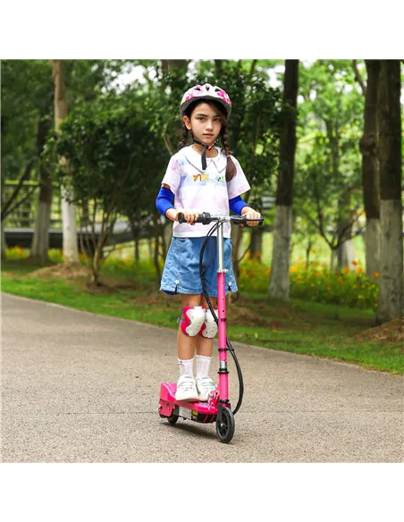 HOMCOM Foldable Electric Kids Scooter, Ride-on for Ages 7-14 Years, Pink